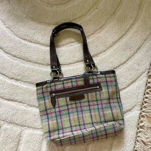 Y2K tweed and leather coach bag